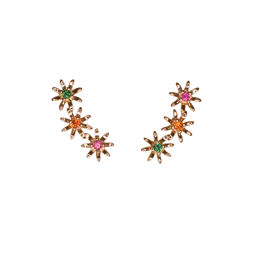 BRINCO EAR Cuff Flor Cravejado Colorido