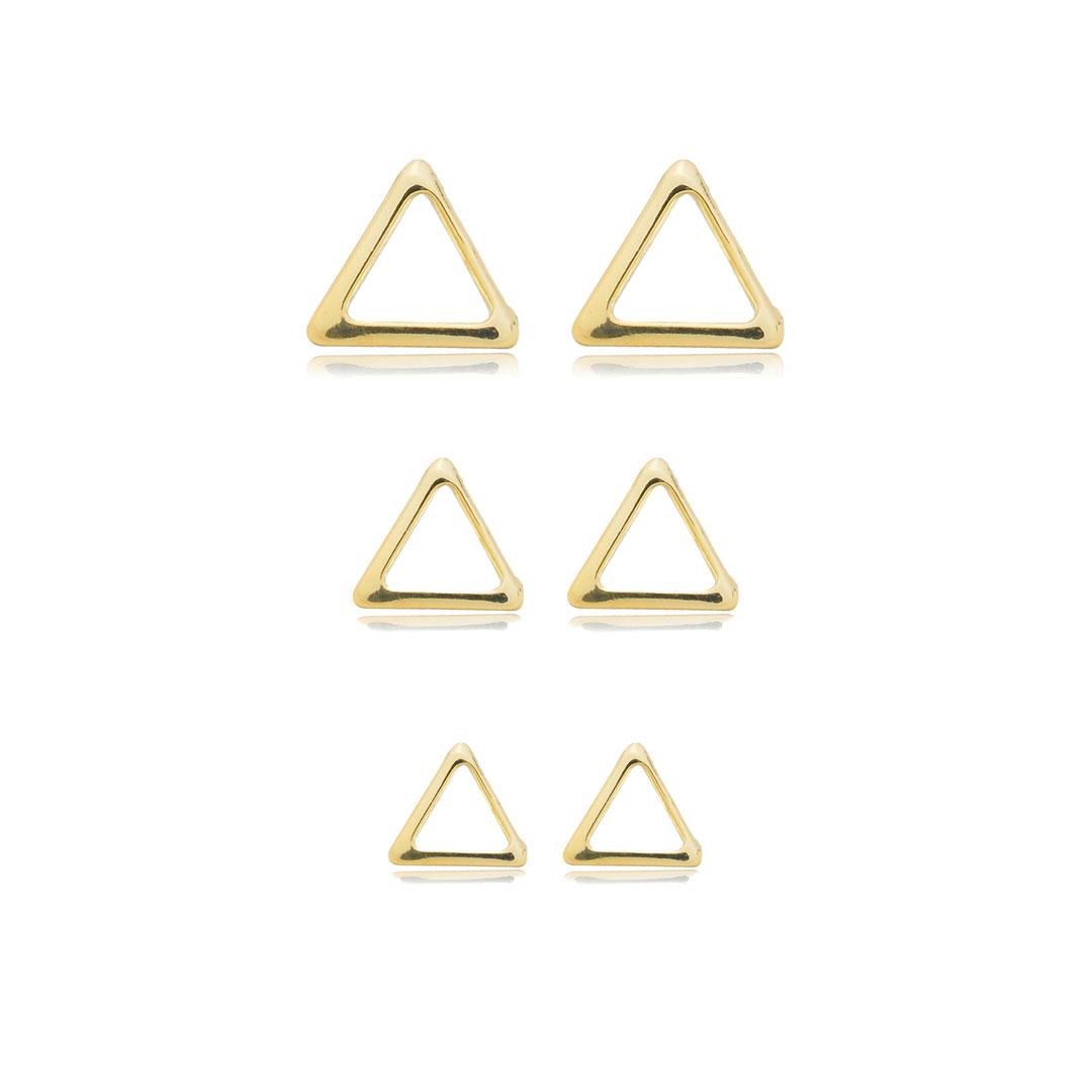 Brinco Trio vazado Triangulo ouro 18K